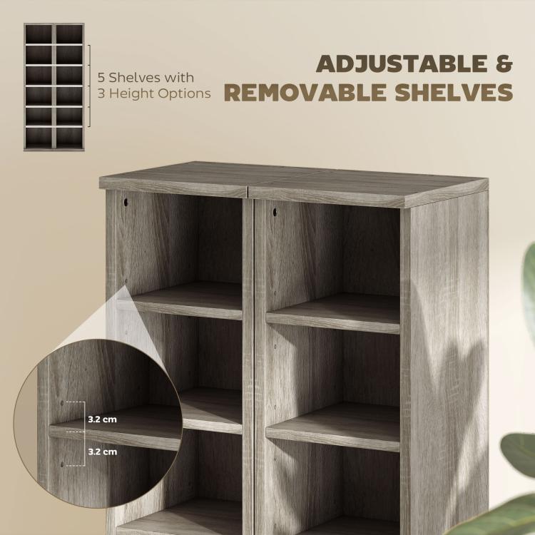 Set of 2 CD Media Display Shelf Unit Tower Rack with Adjustable Shelves, Mocha Wood Effect