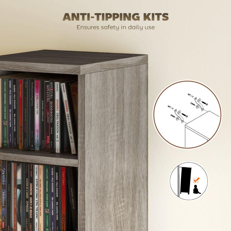 Set of 2 CD Media Display Shelf Unit Tower Rack with Adjustable Shelves, Mocha Wood Effect