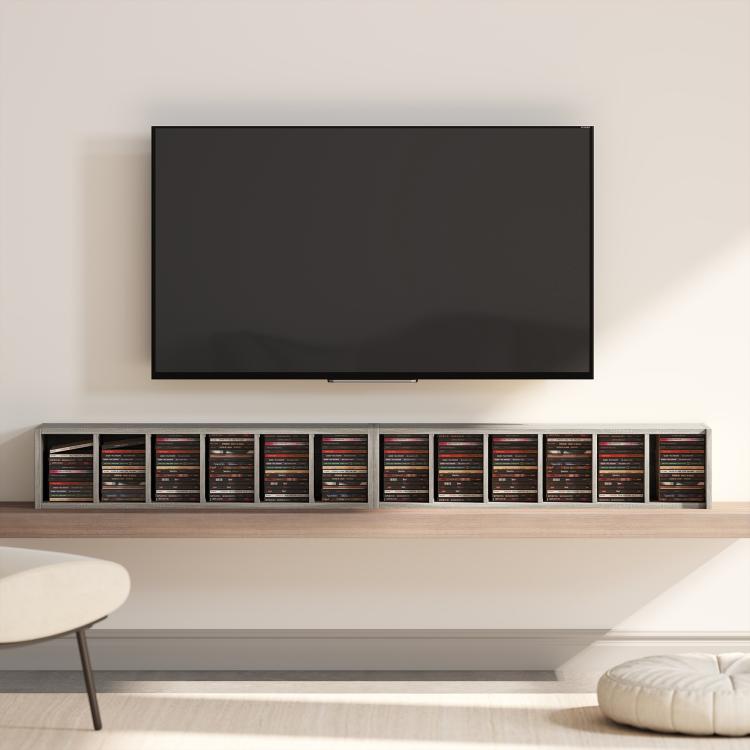 Set of 2 CD Media Display Shelf Unit Tower Rack with Adjustable Shelves, Mocha Wood Effect