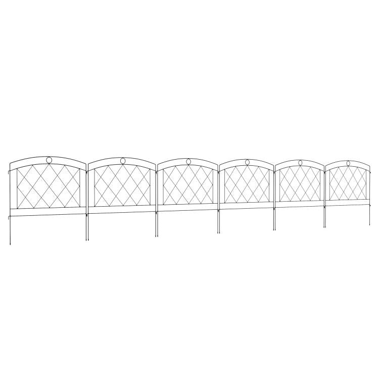 Metal Decorative Outdoor Picket Fence Panels Set of 6, Black