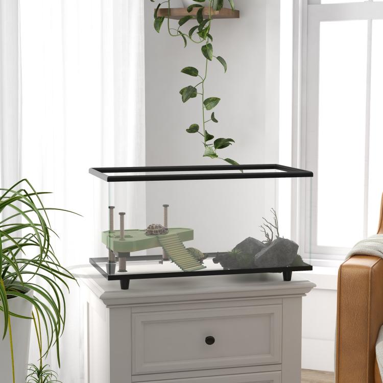 50L Glass Turtle Tank Aquarium with Basking Platform, Easy Drainage