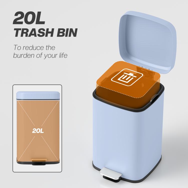 20L Modern Boxy Metal Home Kitchen Bin - Light Blue