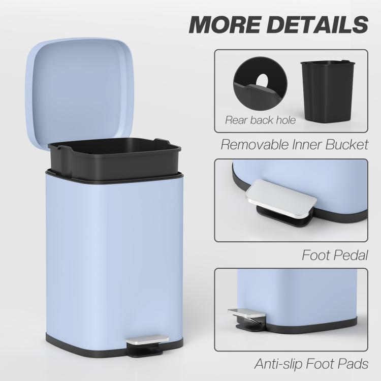 20L Modern Boxy Metal Home Kitchen Bin - Light Blue