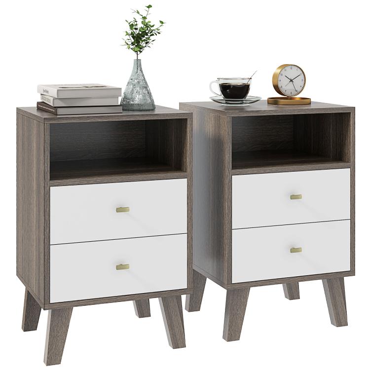 Industrial-Scandinavian Mix Bedside Table, with Drawers and Shelf