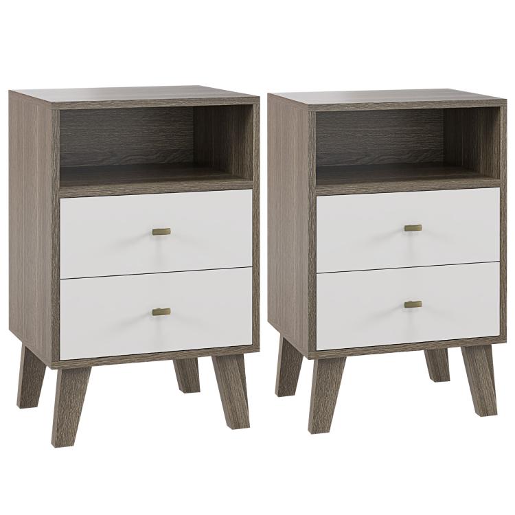 Industrial-Scandinavian Mix Bedside Table, with Drawers and Shelf
