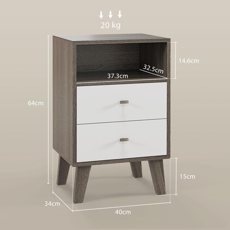 Industrial-Scandinavian Mix Bedside Table, with Drawers and Shelf