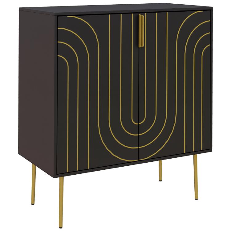 Art Deco Inspired Sideboard, with Adjustable Shelf - Black/Gold Tone