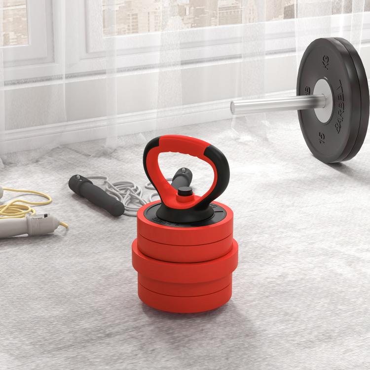 20kg 6-In-One Adjustable Weight Dumbbells Set, Barbell, Kettlebell, Push Up Stand - Red