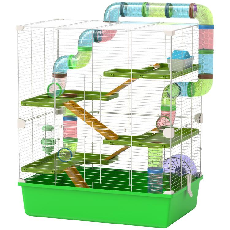 Hamster Cage w/ Water Bottle, Exercise Wheel, Tubes, Ramps - Green