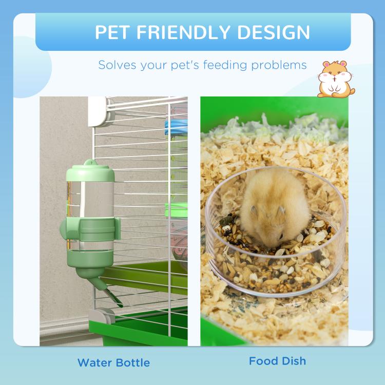 Hamster Cage w/ Water Bottle, Exercise Wheel, Tubes, Ramps - Green