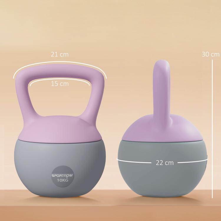 10KG Soft Kettlebell, Kettlebell with Non-Slip Handle for Home Gym, Weight Lifting, Strength Training, Purple/Grey
