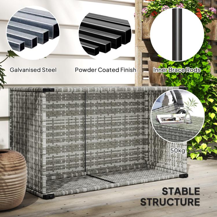 90 x 50cm Glass-Top Rattan Side Table - Light Grey