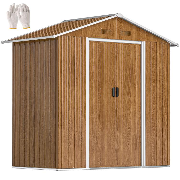 6.5 x 3.5ft Metal Garden Storage Shed - Brown Wood Effect