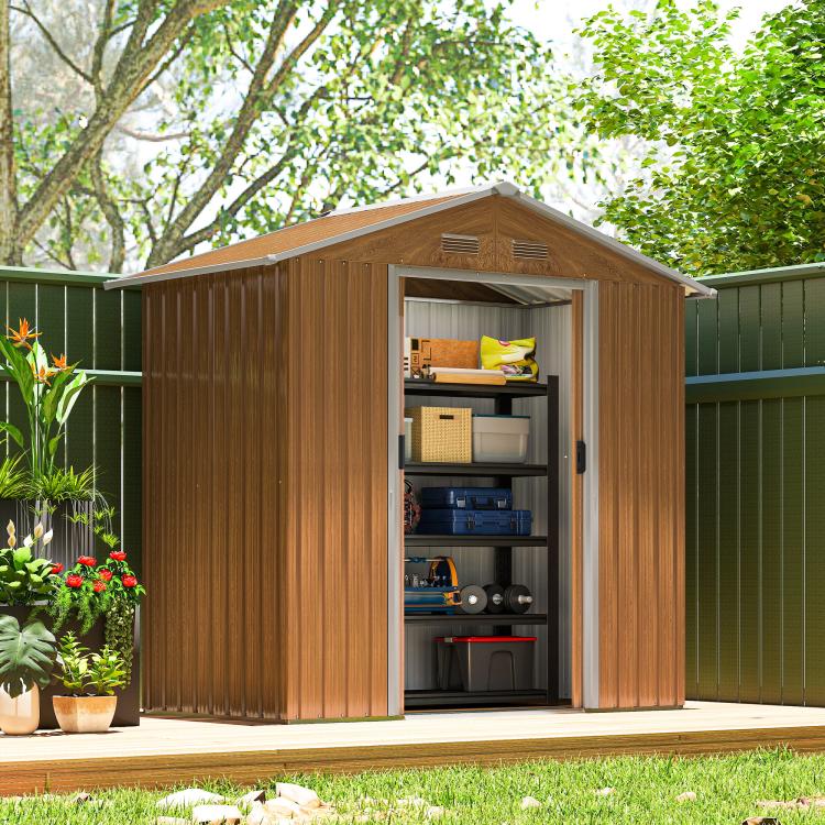 6.5 x 3.5ft Metal Garden Storage Shed - Brown Wood Effect