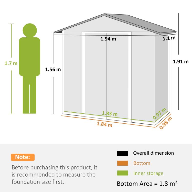 6.5 x 3.5ft Metal Garden Storage Shed - Brown Wood Effect
