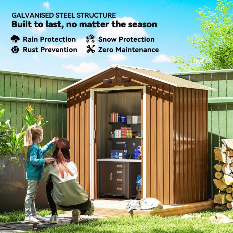 6.5 x 3.5ft Metal Garden Storage Shed - Brown Wood Effect