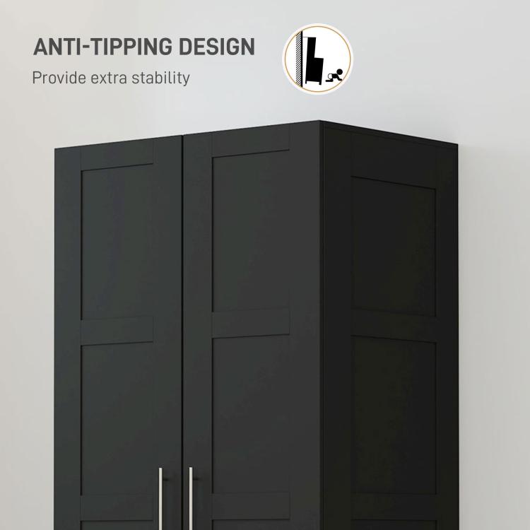 Double Panel Door Wardrobe, with Shelves - Black