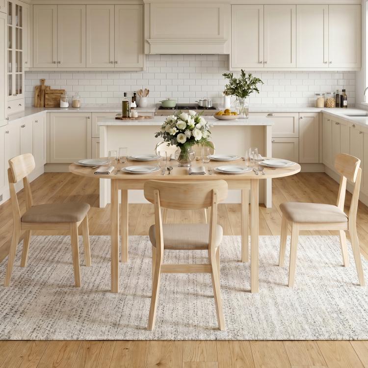 4-6 Person Wooden Drop-Leaf Table - Natural Finish