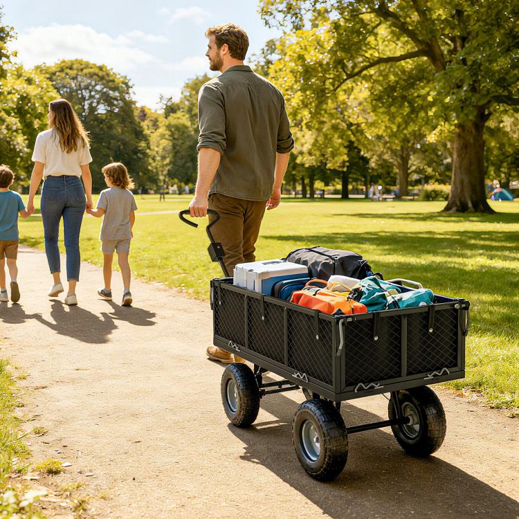 114L Steel Frame Garden Cart Trolley - Black