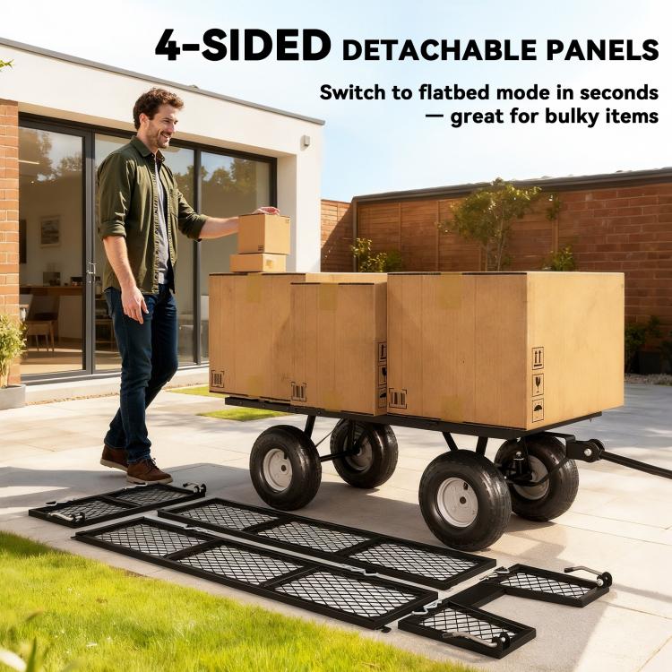 114L Steel Frame Garden Cart Trolley - Black