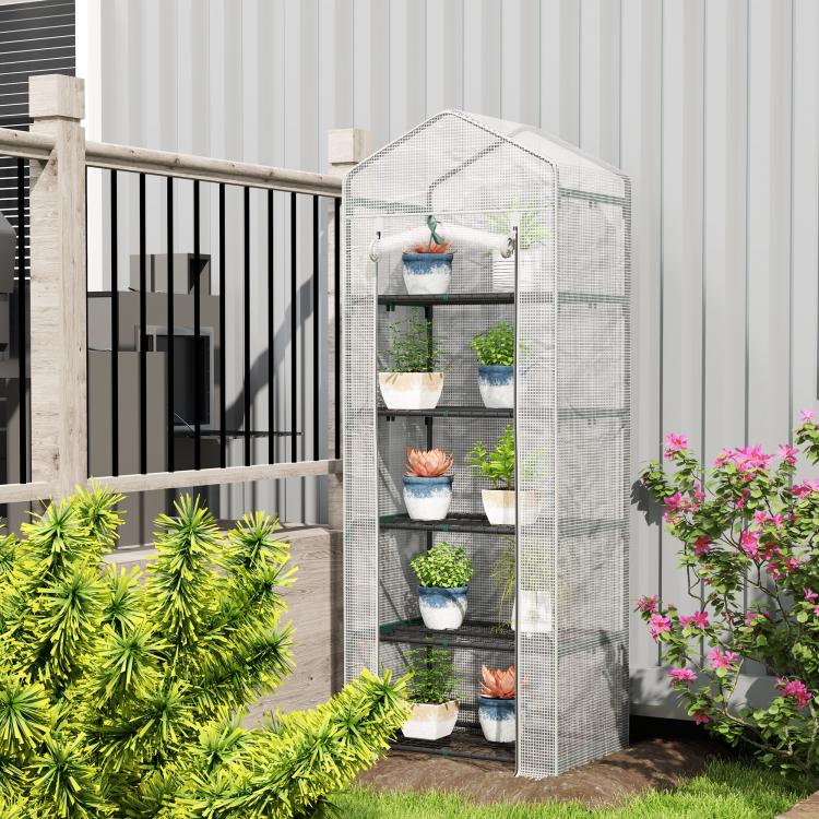 193cm Five Shelf Mini Greenhouse - White