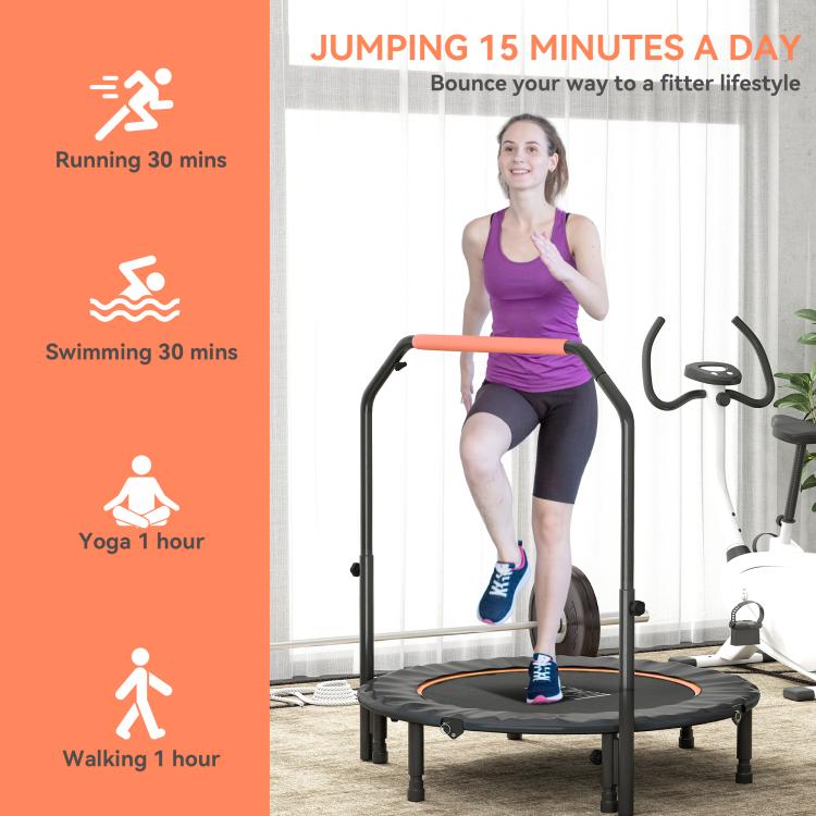 45 inch Foldable Mini Fitness Trampoline, with Adjustable Foam Handle, Orange