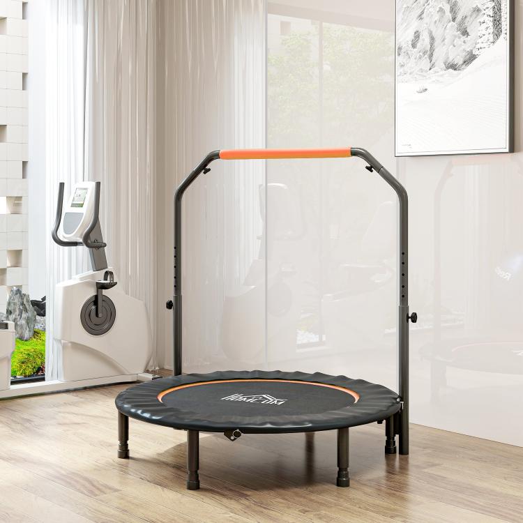 45 inch Foldable Mini Fitness Trampoline, with Adjustable Foam Handle, Orange