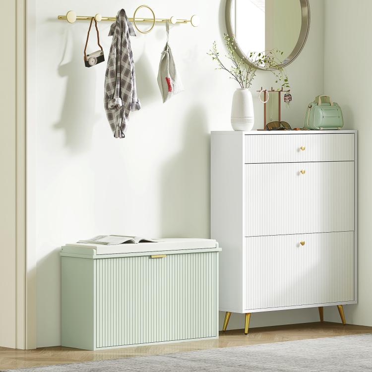 Elegant Eight Shoe Bench, with Top Seat - Green