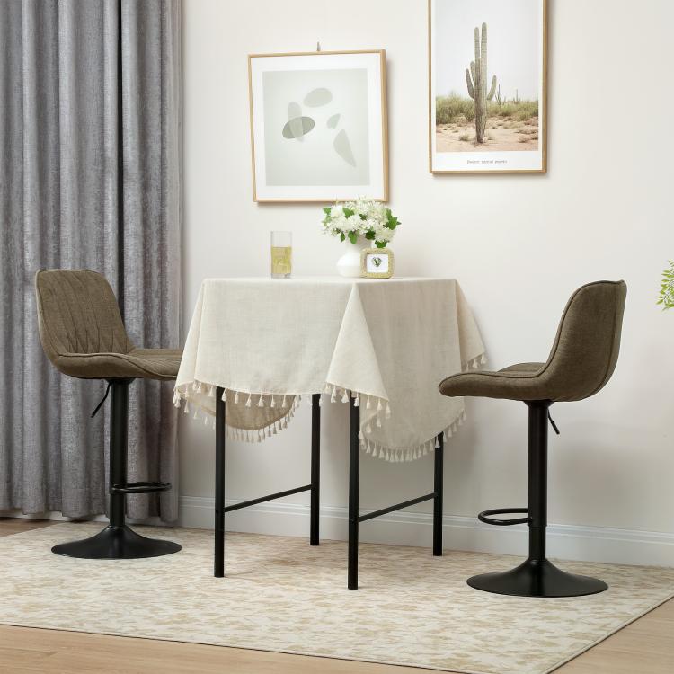 Set of Two Linen-Look Bar Stools - Brown