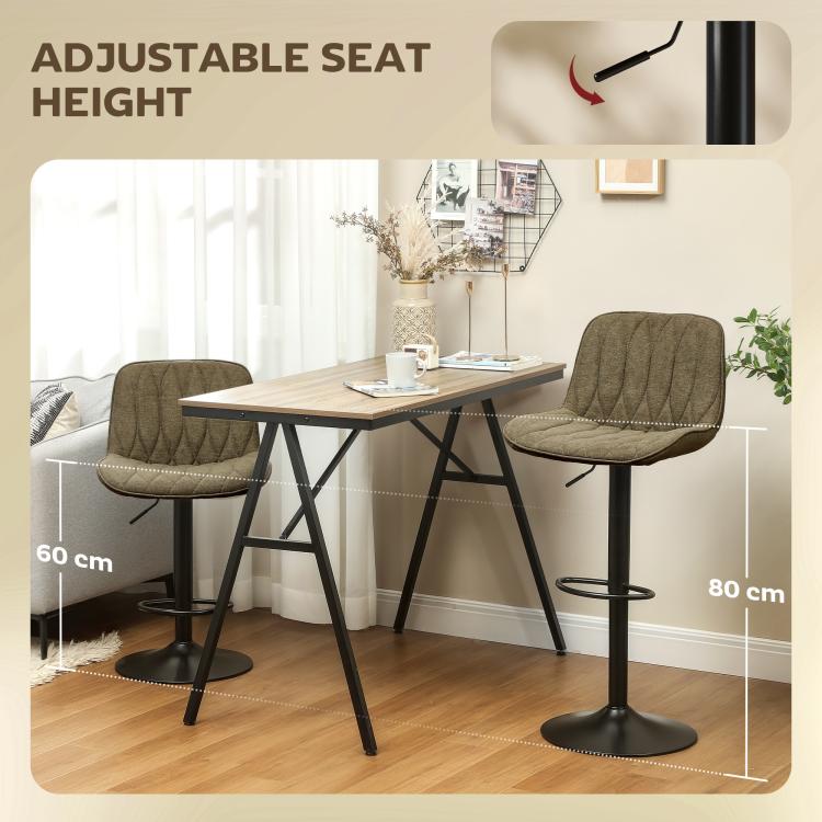 Set of Two Linen-Look Bar Stools - Brown
