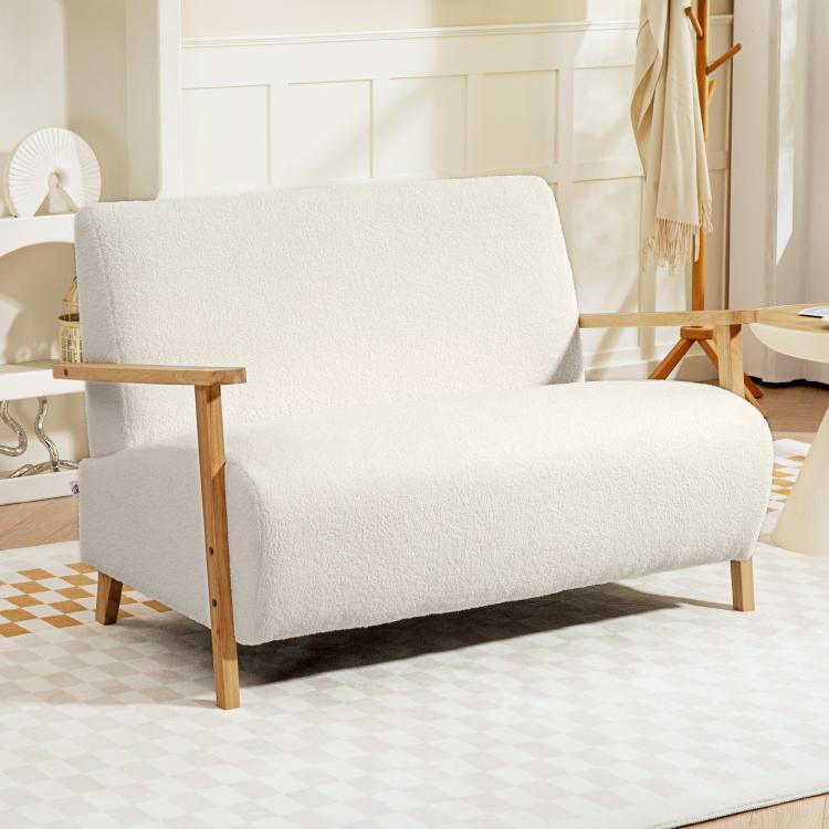 Small Sherpa Fabric 2 Seater Sofa Settee - Cream White