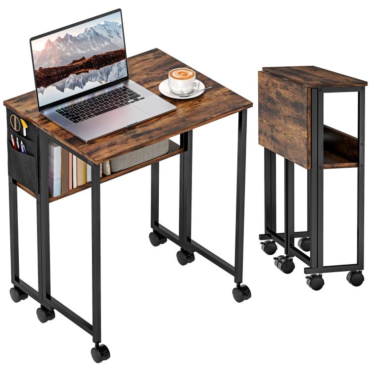63 cm Drop Leaf Writing Work Desk - Rustic Brown