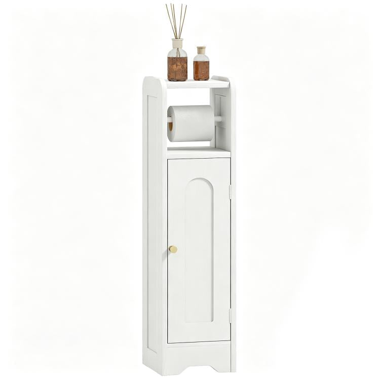 Small Bathroom Storage Cabinet with Toilet Roll Holder - White