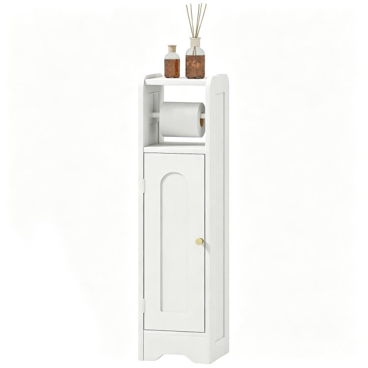 Small Bathroom Storage Cabinet with Toilet Roll Holder - White