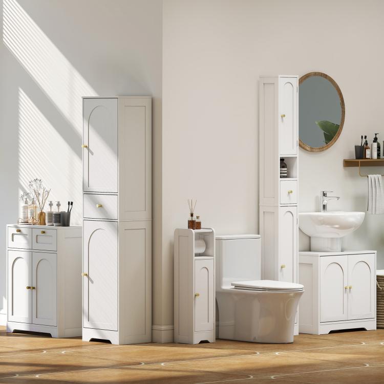 Small Bathroom Storage Cabinet with Toilet Roll Holder - White