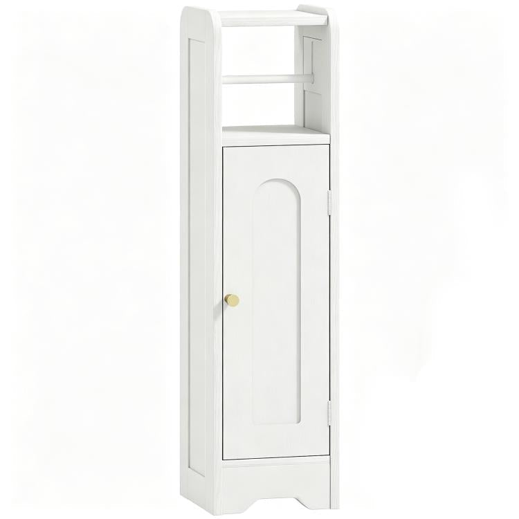 Small Bathroom Storage Cabinet with Toilet Roll Holder - White