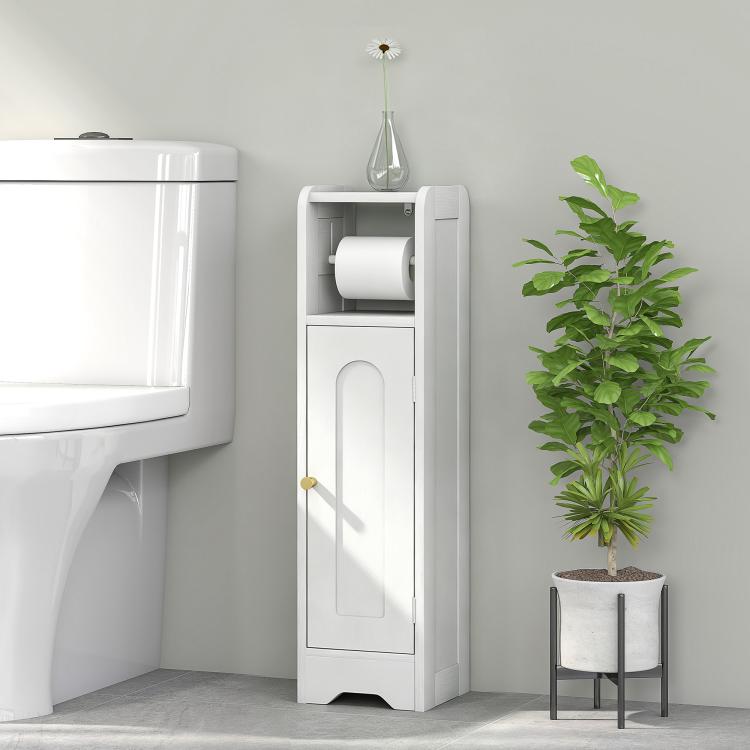 Small Bathroom Storage Cabinet with Toilet Roll Holder - White