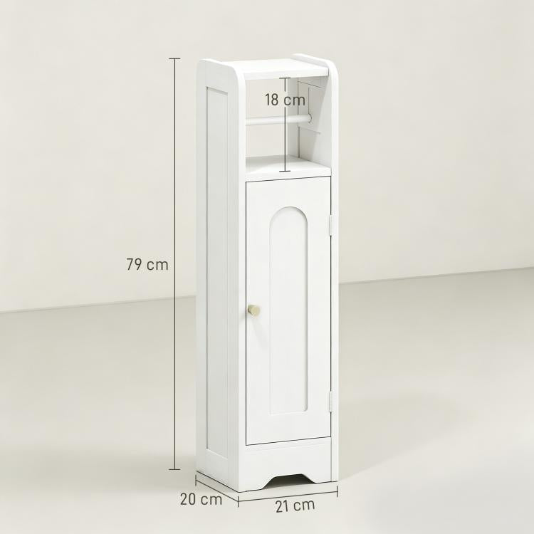 Small Bathroom Storage Cabinet with Toilet Roll Holder - White