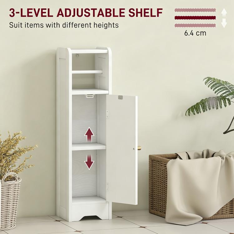 Small Bathroom Storage Cabinet with Toilet Roll Holder - White