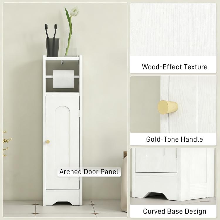 Small Bathroom Storage Cabinet with Toilet Roll Holder - White