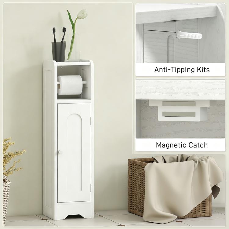 Small Bathroom Storage Cabinet with Toilet Roll Holder - White