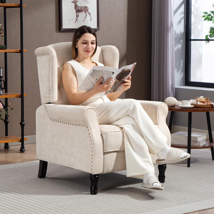 150 Degrees Reclining Vintage Armchair, with footrest - Beige