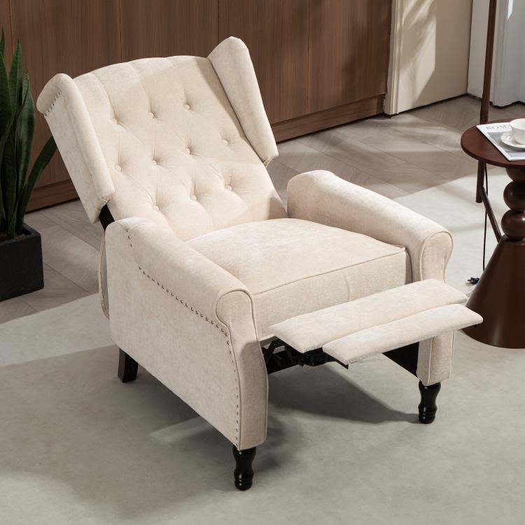 150 Degrees Reclining Vintage Armchair, with footrest - Beige