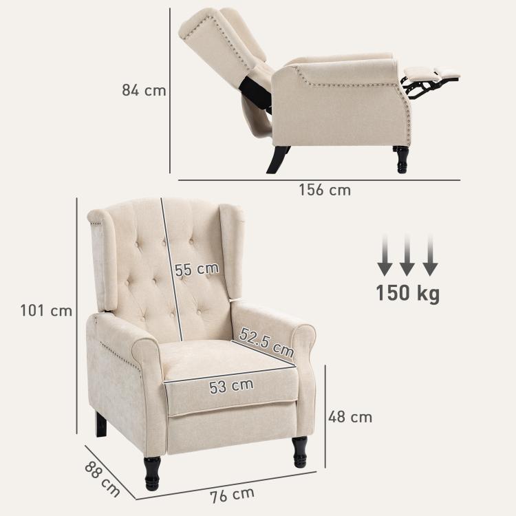 150 Degrees Reclining Vintage Armchair, with footrest - Beige