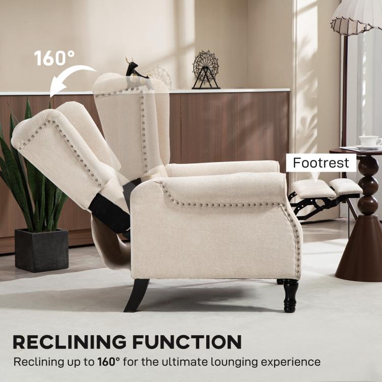 150 Degrees Reclining Vintage Armchair, with footrest - Beige
