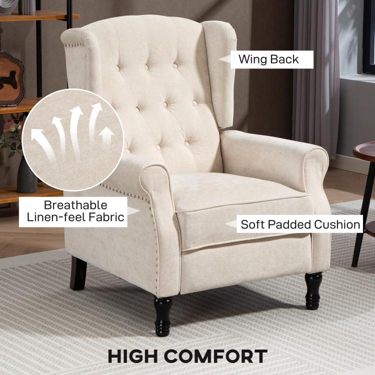 150 Degrees Reclining Vintage Armchair, with footrest - Beige