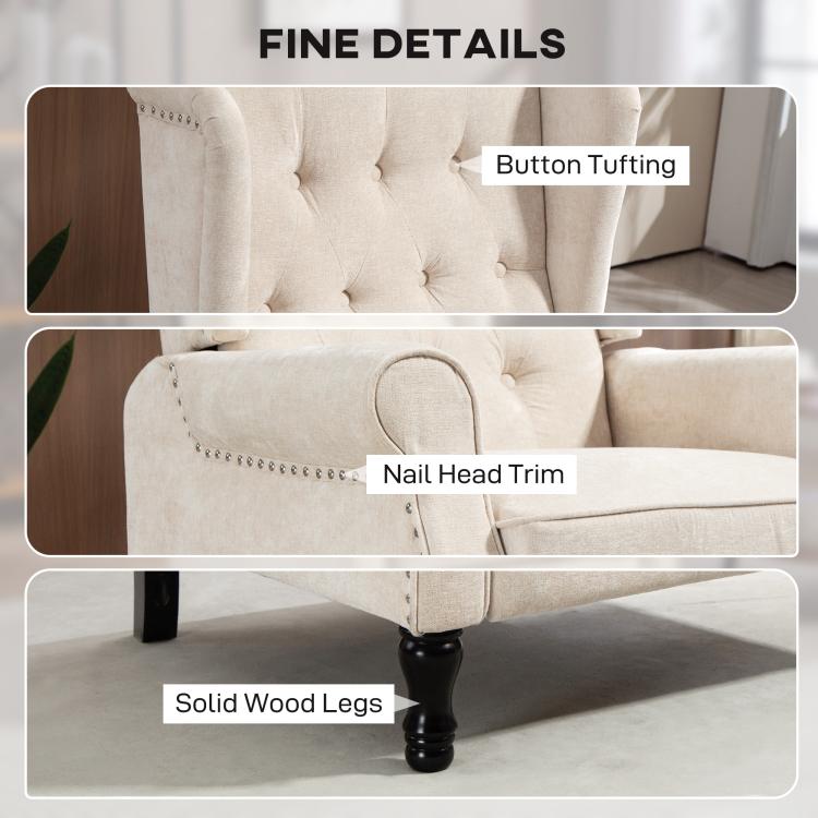 150 Degrees Reclining Vintage Armchair, with footrest - Beige