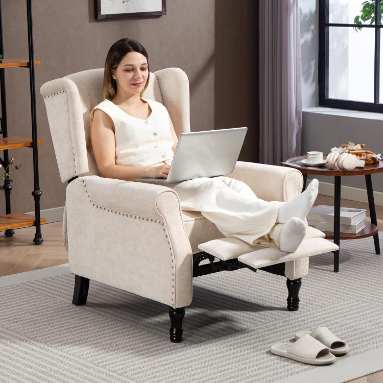 150 Degrees Reclining Vintage Armchair, with footrest - Beige