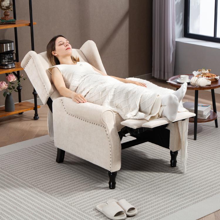 150 Degrees Reclining Vintage Armchair, with footrest - Beige