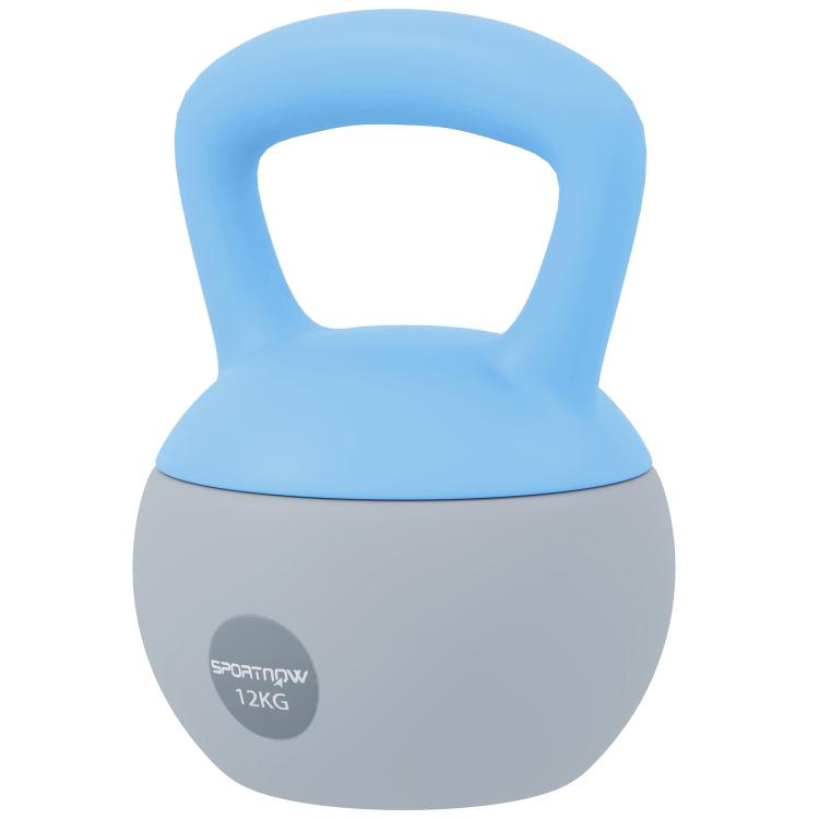 12KG Soft Kettlebell, Kettlebell with Non-Slip Handle for Home Gym, Weight Lifting, Strength Training, Light Blue/Grey